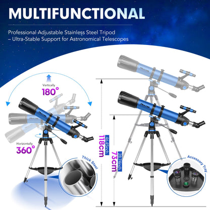 MEEZAA Refraktor Teleskop 90/800mm AZ – Astronomie für Erwachsene