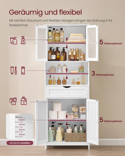 VASAGLE Badezimmerschrank BBC768W01 mit Schublade, wolkenweiss