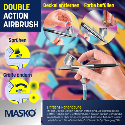 MASKO Airbrush-Set Kompressor 4 bar – Dual Multifunktions Set