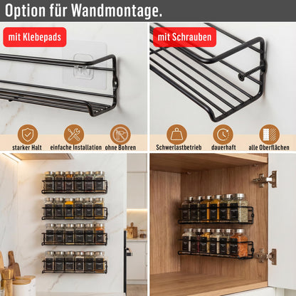 Deco haus Gewürzregal Wand ohne Bohren, 4er Set mit 24 Gewürzgläsern