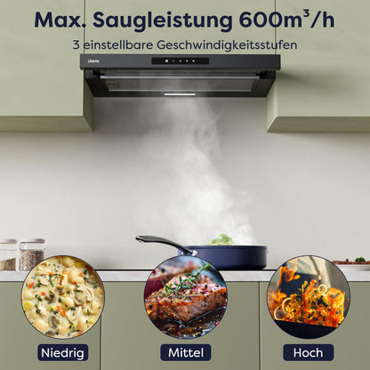 CIARRA CBCB6909A A+ Flachschirmhaube Abluft/Umluft 60 cm – Schwarz
