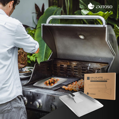 Exitoso Grillplatte Plancha Edelstahl 30 x 40 cm mit Grillspachtel
