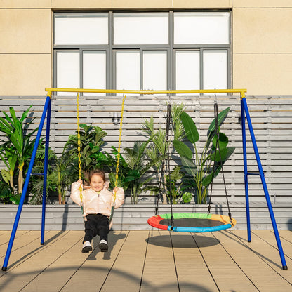 COSTWAY Doppelschaukel mit Gestell, Kinderschaukel & Nestschaukel