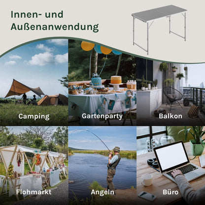 WOLTU Campingtisch Klapptisch 120 x 60 cm, höhenverstellbar, Grau