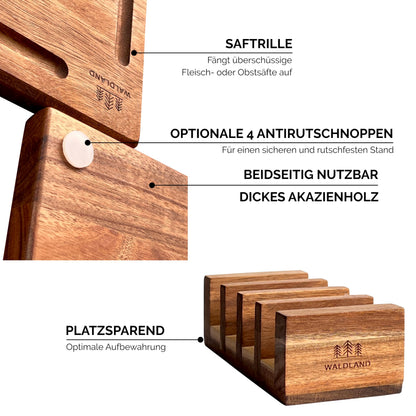 WALDLAND Schneidebrett Set aus Akazienholz, 4 Grössen mit Brettständer