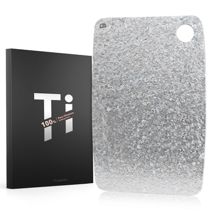 Titan Schneidebrett 100% Titanium Antibakteriell – 28x40 cm. Rechteckig, metallisch-silbern. Zur hygienischen Zubereitung von Lebensmitteln.