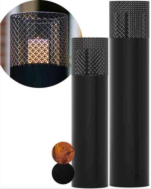 BENTSON Windlichtsäule Design I Schwarz – 2er Set 95+75cm