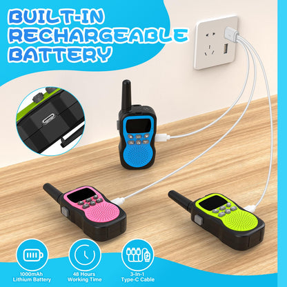 Apkezel Walkie Talkie Kinder 3er Set, 1000mAh Akku, 3km Reichweite