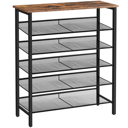HOOBRO Schuhregal 6-lagig neigbar EBF16XJ01 - vintagebraun-schwarz. Mit sechs neigbaren Ablagen in Vintagebraun-Schwarz für effiziente Schuhaufbewahrung.