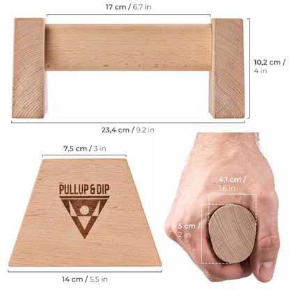 PULLUP & DIP Liegestützgriffe aus Buchenholz mit Handgelenkbandagen