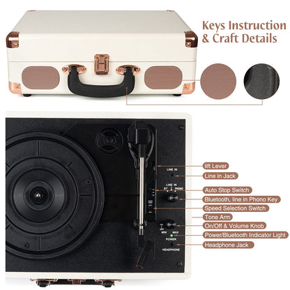 Vintage Koffer Plattenspieler Bluetooth 3-Gang - Vinyl