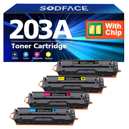 SODFACE 203A Toner Set 4er-Pack kompatibel für HP Color LaserJet Pro, vier Kartuschen in schwarz, cyan, gelb und magenta