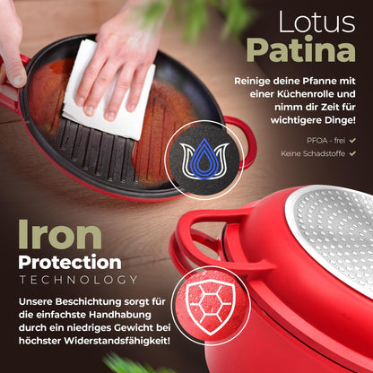 TLESS Aluguss Bräter 2in1 mit Deckel für Induktion Ø 24 cm 4 Liter rot
