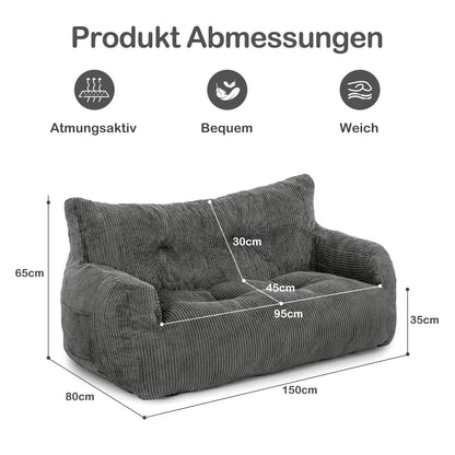 Pamapic Sitzsack Doppel-Loungesessel mit Füllung, ergonomisch, Grau