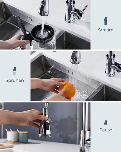 FORIOUS Küchenarmatur versenkbar - poliertes Chrom