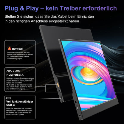MobilView 15,6'' FHD Tragbarer IPS Monitor - mit Schutzhülle