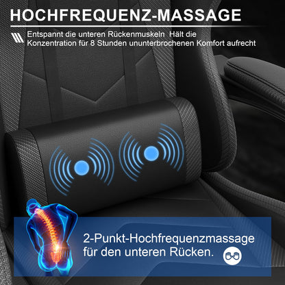Devoko Ergonomischer Gaming Stuhl mit Massage & Fussstütze - Schwarz