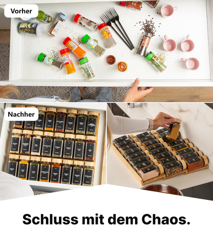 Deco haus Gewürzregal Schublade aus Bambus mit 24 Gewürzgläsern