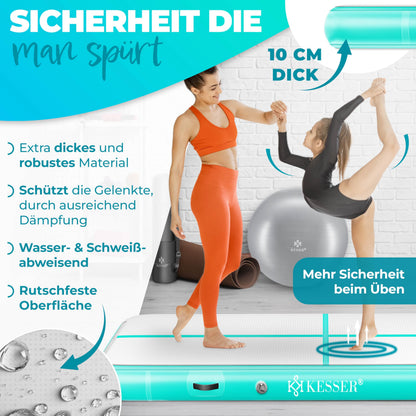 KESSER Airtrack Turnmatte aufblasbar, Mint Grün, 400 x 100 x 10 cm