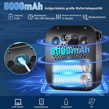 Spopal Campingdusche 8000mAh mit Pumpe und Temperaturanzeige
