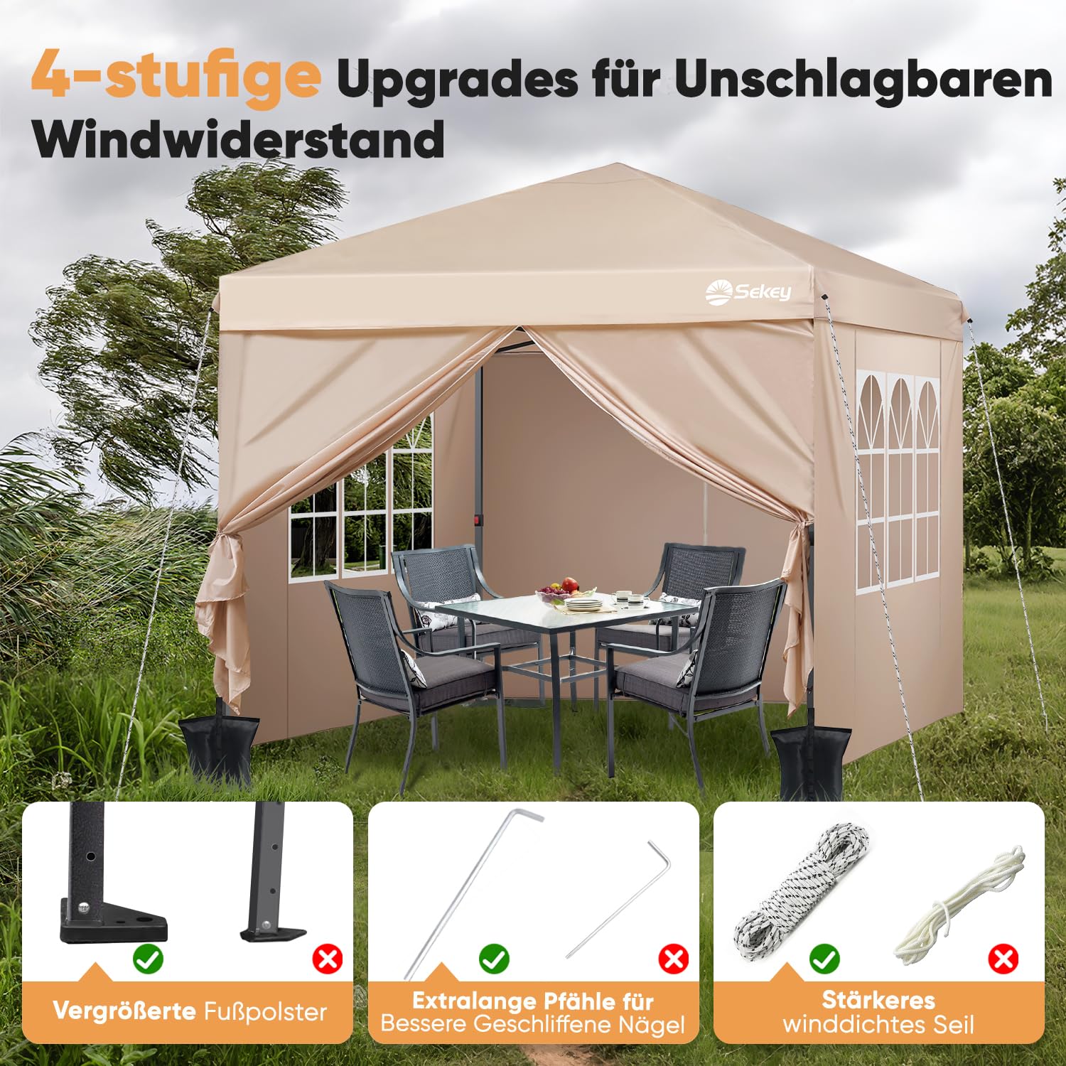 Sekey Pop Up Pavillon 3x3 m mit Seitenwänden