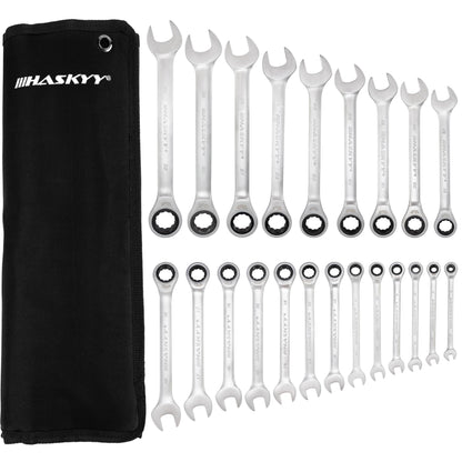 HASKYY Ringratschenschlüssel Satz 22-teilig, 6-32 mm, 72 Zähne