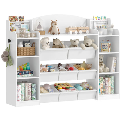 Hzuaneri Kinderregal aus Holz mit 8 Stoffschubladen, weiss, 140 cm zur Aufbewahrung von Büchern und Spielzeug