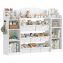 Hzuaneri Kinderregal aus Holz mit 8 Stoffschubladen, weiss, 140 cm zur Aufbewahrung von Büchern und Spielzeug