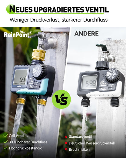 RAINPOINT Bewässerungscomputer 2 Zonen mit Messing-Anschlüssen