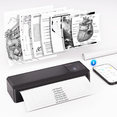 vretti P83 Mobiler Thermodrucker A4 mit Bluetooth und USB-C, kompakter Drucker für A4-Thermopapier