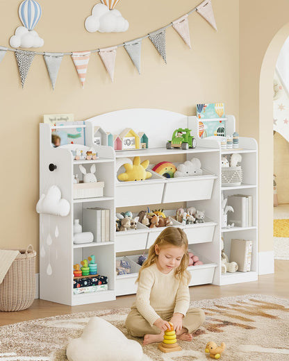 Hzuaneri Kinderregal aus Holz mit 8 Stoffschubladen, weiss, 140 cm