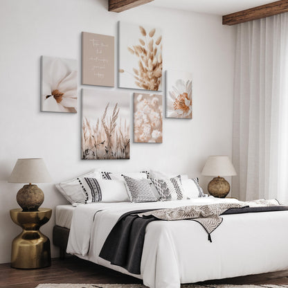 Muralo Wandbilder Set Boho Leinwand Beige 6-teilig 30x40 + 20x30 cm