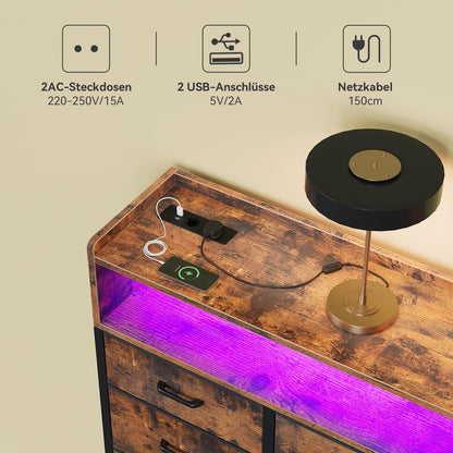 ODK Kommode mit Steckdosen, USB & LED – 9 Stoffschubladen
