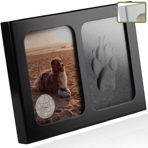 Jadiela Pfotenabdruck Set für Hund und Katze, 3D Bilderrahmen schwarz aus Holz mit Glasscheibe