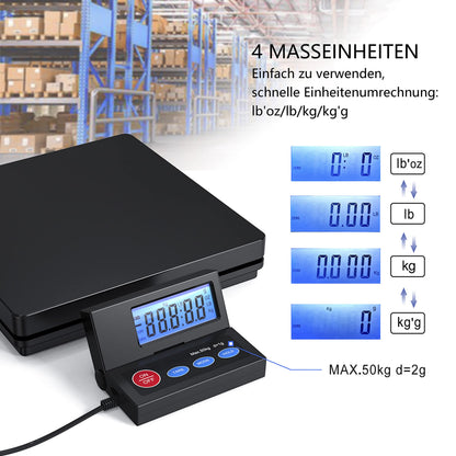 Nilpferd Paketwaage bis 50 kg mit klappbarem LCD-Wanddisplay