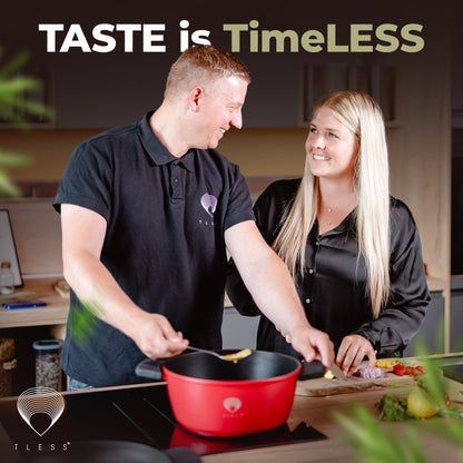 TLESS® 2in1 Aluguss Bräter mit Deckel – Ø 28 cm, 6L, Rot