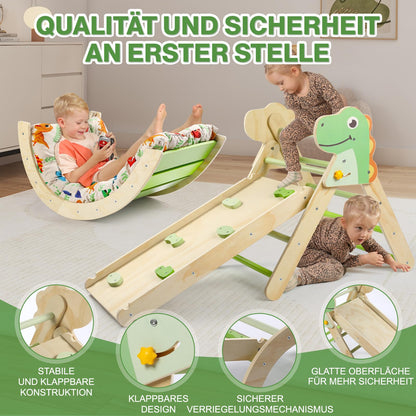 khlerox Kletterdreieck Set 7-in-1 aus Holz, faltbar, Dinosaur