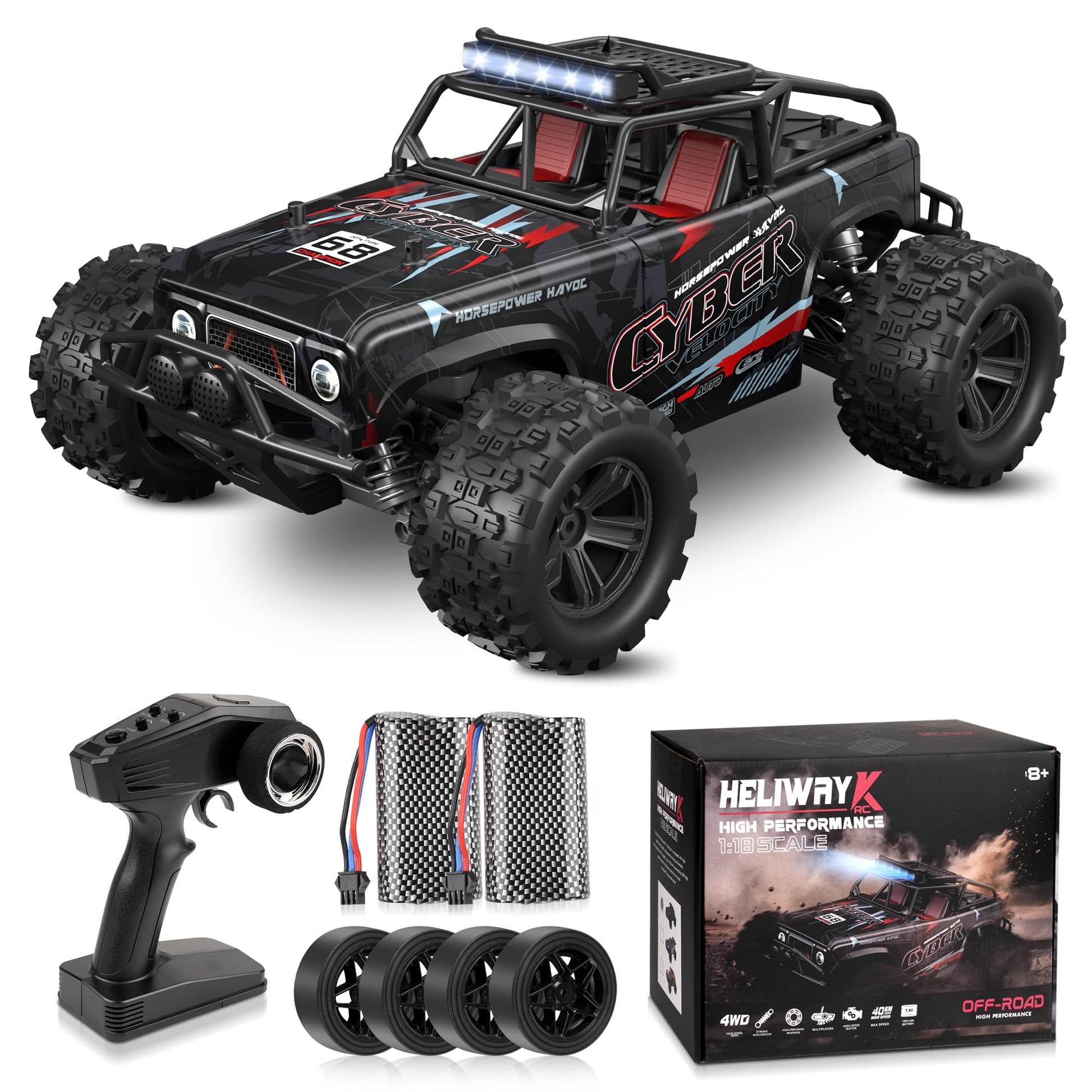 JOYTREKY Ferngesteuertes Auto 1:18 4WD Offroad RC-Truck 40 km/h in Schwarz mit Offroad-Reifen