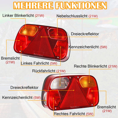 Warmfay Anhänger Rückleuchten Set 12V, 13-polig, 5m Kabel, E11