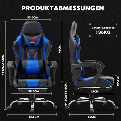 COLAMY Gaming Stuhl Ergonomisch mit Fussstütze - Blau
