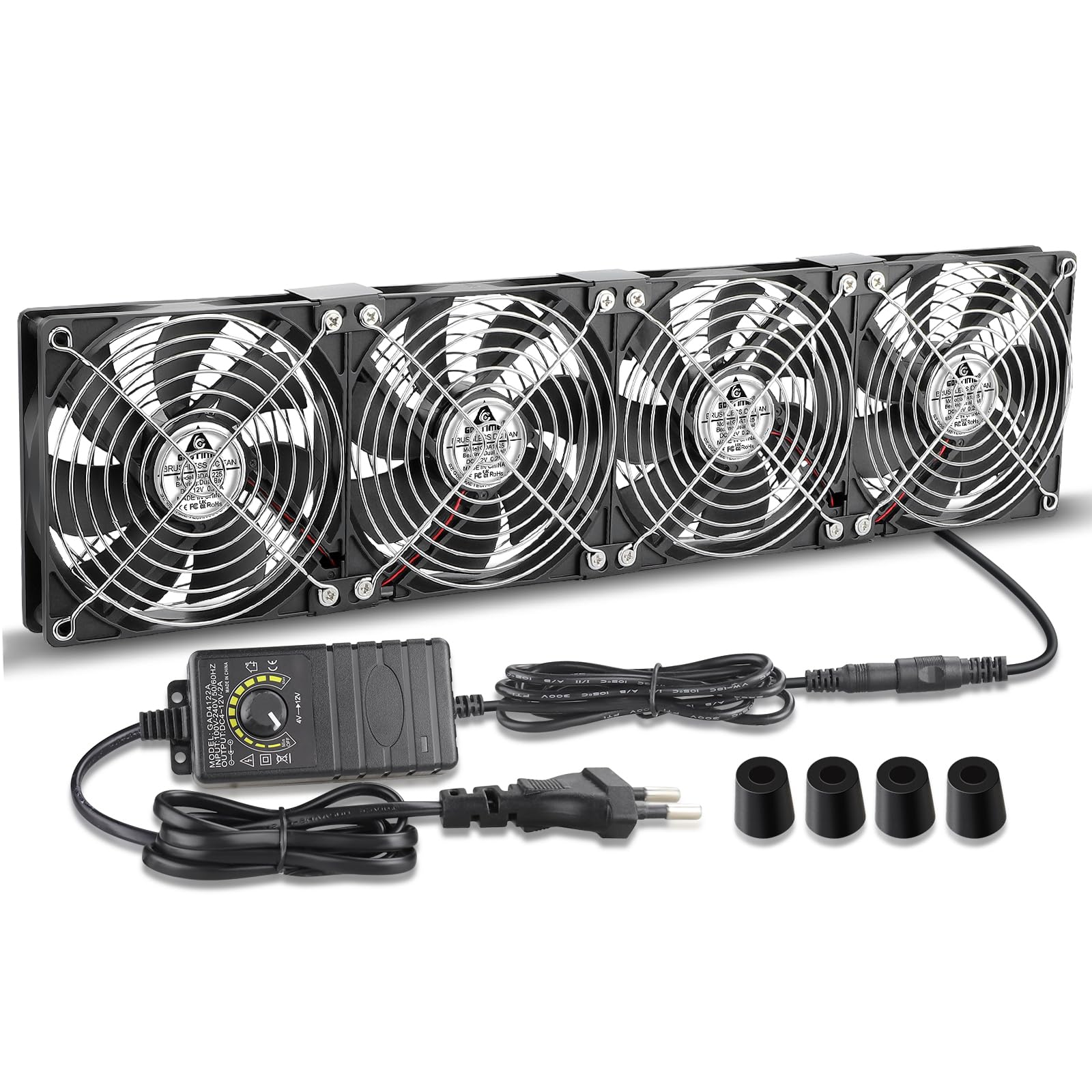 GDSTIME Doppellüfter 240mm 230V Gehäuselüfter - Regelbar Kugellager. Schwarzer Doppellüfter für Gehäusekühlung.