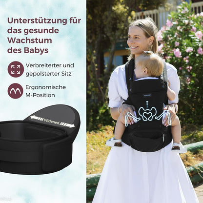 Momcozy Babytrage mit Hüftkissen 2-in-1 – Schwarz