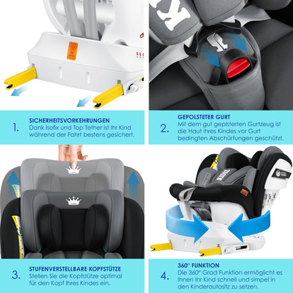 KIDIZ® Kindersitz i-Size Isofix 360° drehbar Gruppe 0/1/2/3