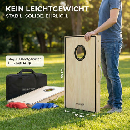 Briliantwerk Cornhole Spiel – 11-teiliges Echtholz Wurfspiel Set