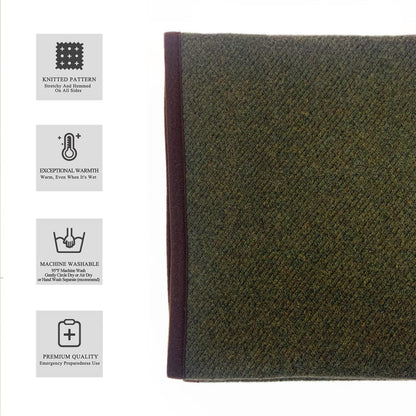 ACUSHLA Merino Wolldecke 160x200 cm, warme Campingdecke, Olive