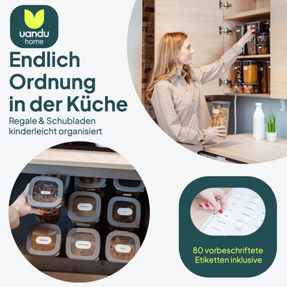 uandu Vorratsdosen Set 24-teilig, luftdicht, BPA-frei mit Etiketten