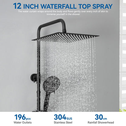 Auralum Duschsystem Thermostat 30x30 cm Regendusche - Schwarz