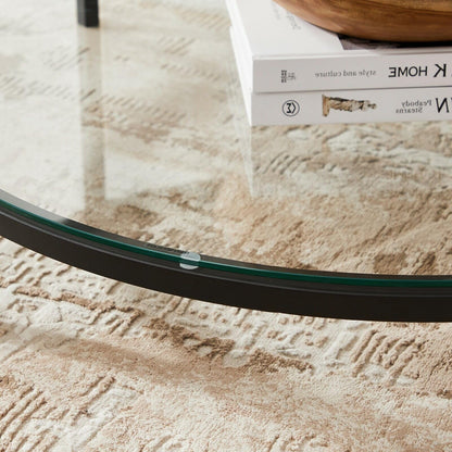 VASAGLE LCT071B13 Couchtisch mit Glasplatte - Marmorweiss-Tintenschwarz