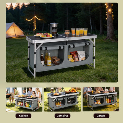 WOLTU Campingtisch faltbar, höhenverstellbar, Alu, schwarz-grau