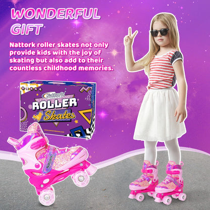 Nattork Kinder Rollschuhe für Mädchen, 4 Grössen verstellbar